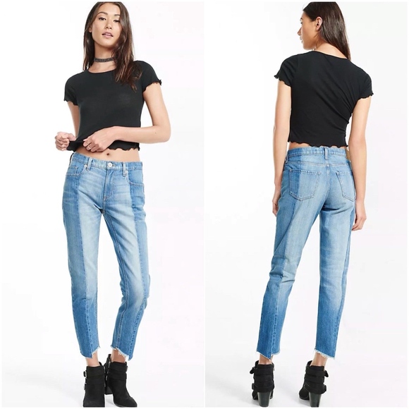 Express Denim - Express Blue Two Tone Raw Denim Girlfriend Jeans